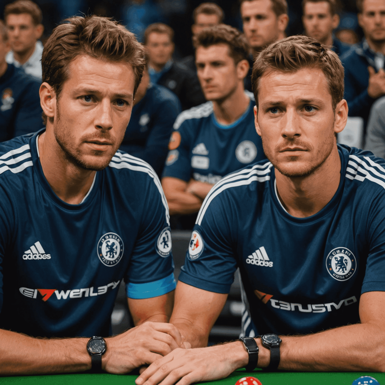 Jugadores de 20bet concentrados en una partida intensa, con expresiones faciales que revelan sus estrategias